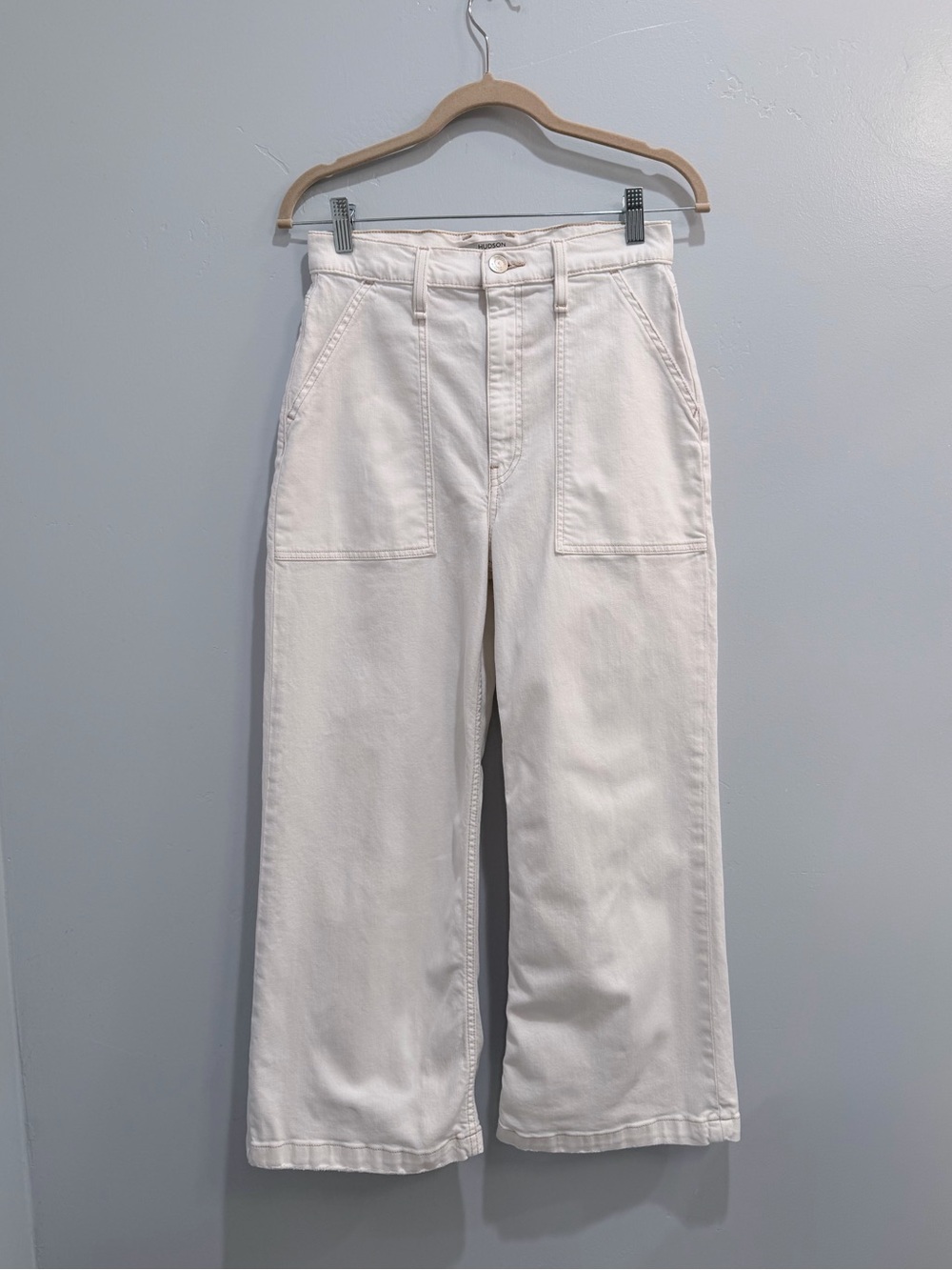 Hudson Jeans Jodie Wide Leg Utility High Rise Pants White Tan Stitching Size 27 - Picture 3 of 15